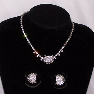 VTG "PARCO" Rhinestone Choker and Clip on Earrings